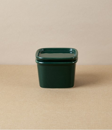 Japanese Semi-Porcelain Lidded Box, Small, Dark Green