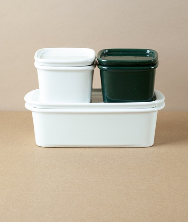 Japanese Semi-Porcelain Lidded Box, Small, Dark Green