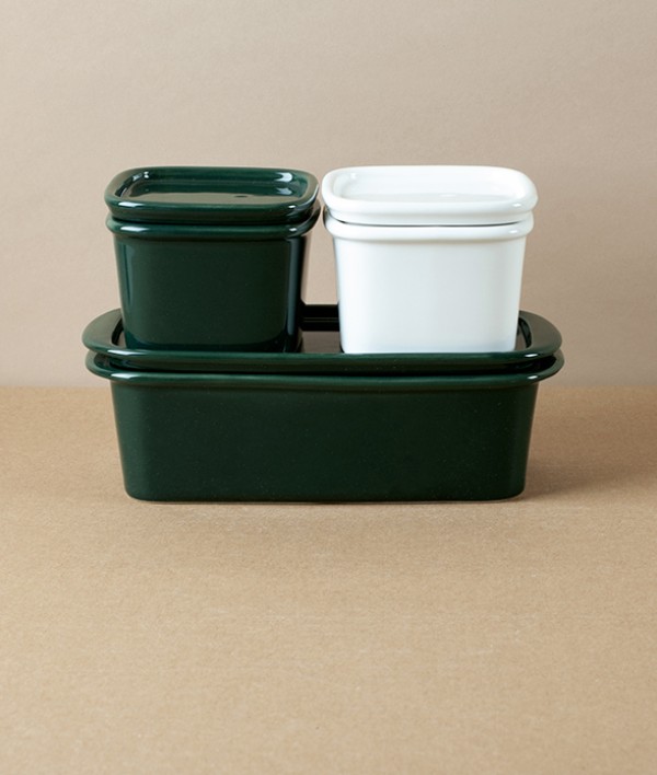 Japanese Semi-Porcelain Lidded Box, Dark Green