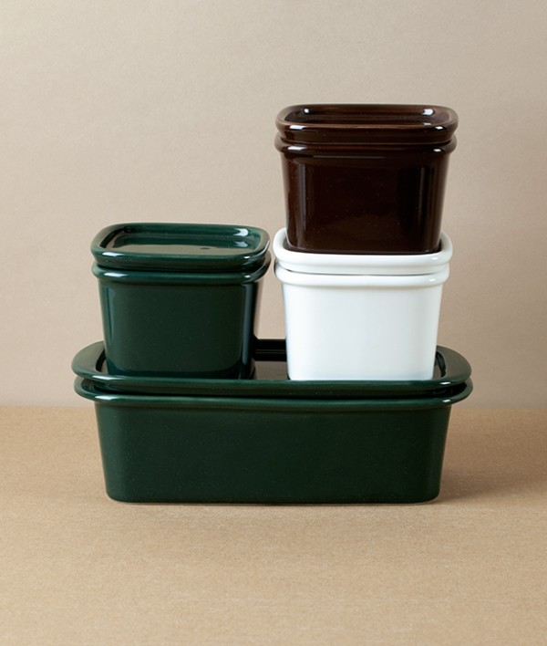 Japanese Semi-Porcelain Lidded Box, Dark Green