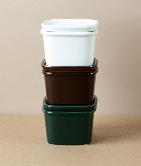 Japanese Semi-Porcelain Lidded Box, Small, Dark Green