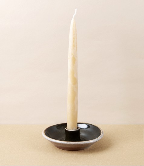 Joseph Bull Stoneware Candle Holder, Tenmoku & Salt Glaze