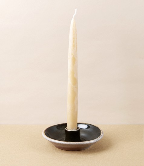 Joseph Bull Stoneware Candle Holder, Tenmoku & Salt Glaze