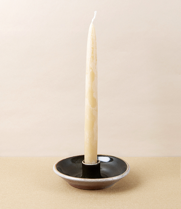 Joseph Bull Stoneware Candle Holder, Tenmoku & Salt Glaze