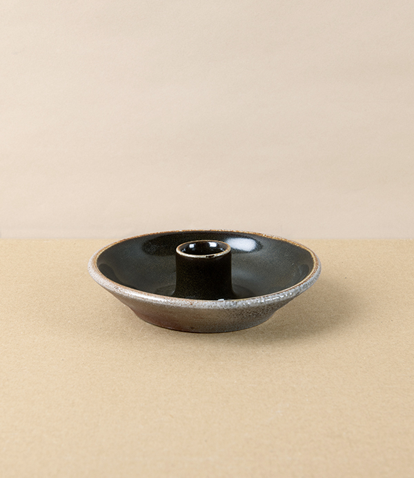 Joseph Bull Stoneware Candle Holder, Tenmoku & Salt Glaze