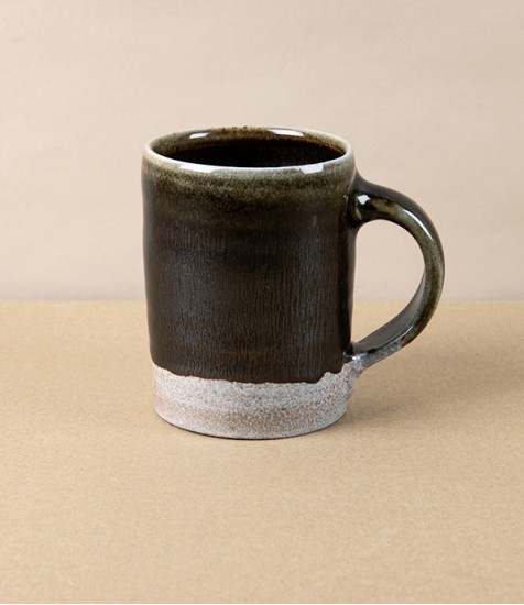 Joseph Bull Stoneware Straight Sided Mug, Half Tenmoku & Salt Glaze