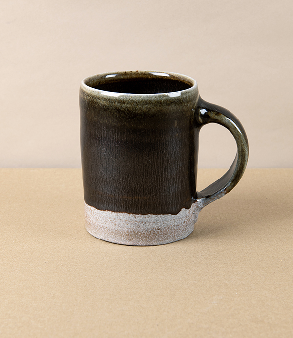Joseph Bull Stoneware Straight Sided Mug, Half Tenmoku & Salt Glaze