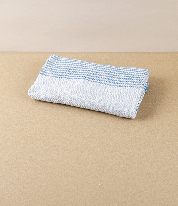 Finnish 100% Linen 'Kaisla' Sauna Hand Towel, Blue & Natural Linen