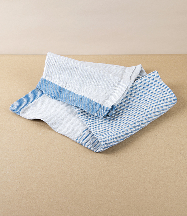 Finnish 100% Linen 'Kaisla' Sauna Hand Towel, Blue & Natural Linen