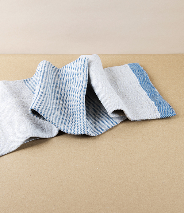 Finnish 100% Linen 'Kaisla' Sauna Hand Towel, Blue & Natural Linen