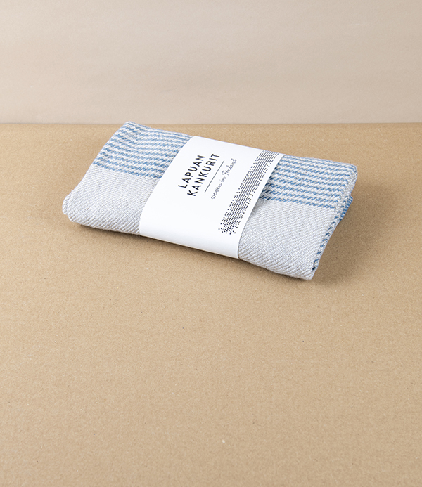 Finnish 100% Linen 'Kaisla' Sauna Hand Towel, Blue & Natural Linen