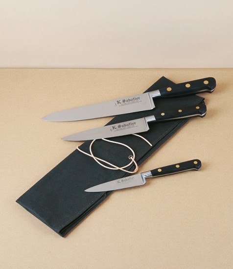 Sabatier K Knife Set with Roll, Black Handle, Carbon Steel
