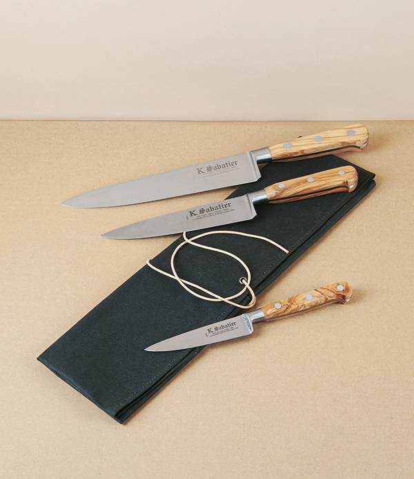 Sabatier K Knife Set with Roll, Olive Handles, Carbon Steel