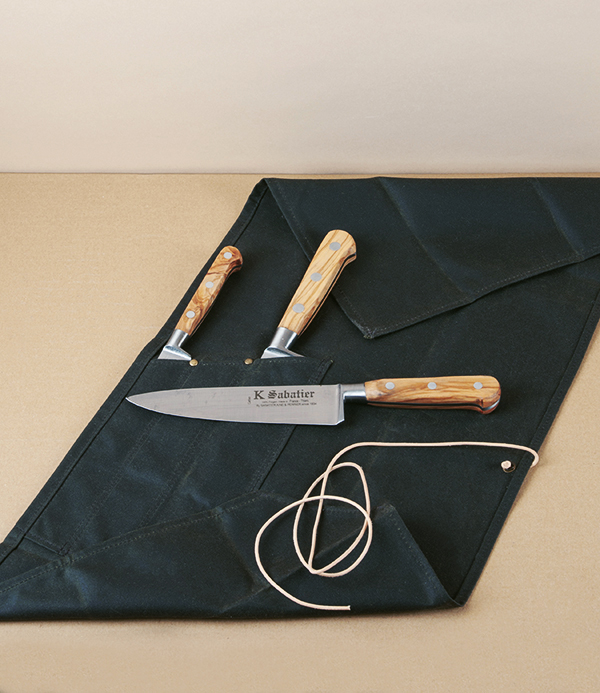 Sabatier K Knife Set with Roll, Olive Handles, Carbon Steel