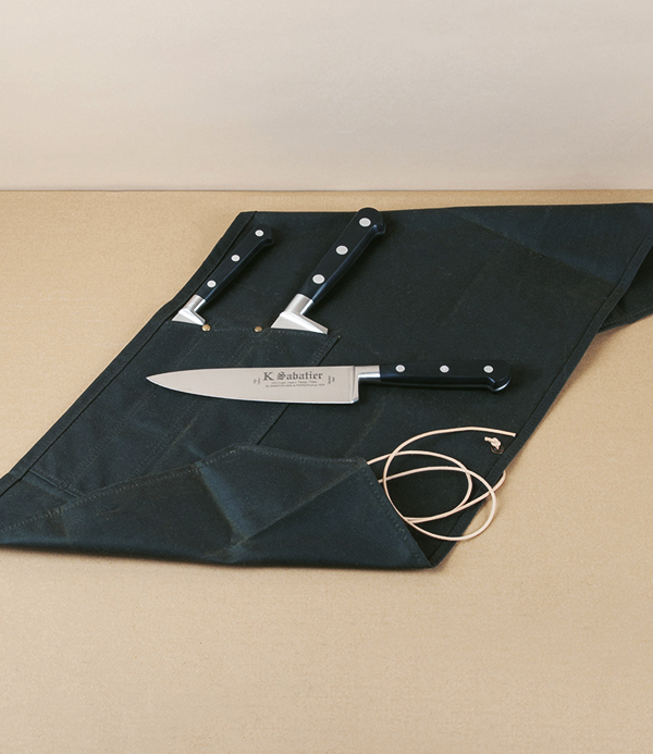 Sabatier K Knife Set with Roll, Black Handle, Stainless Steel