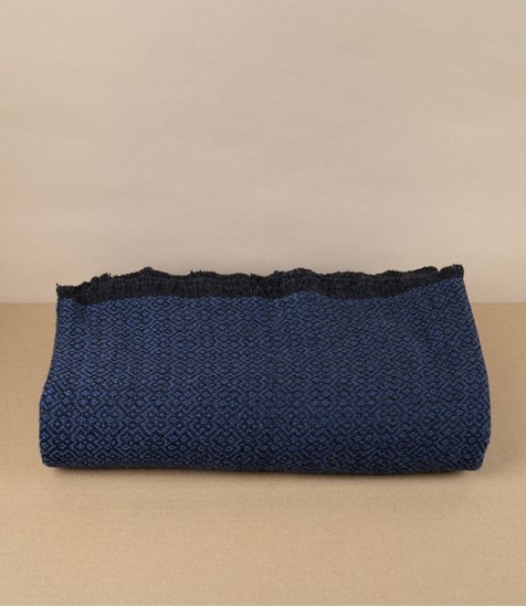 Finnish Merino Wool Patterned 'Koli' Blanket, Blue & Black
