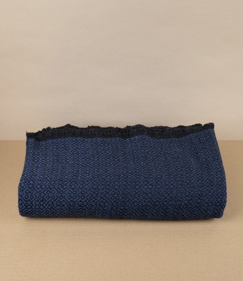 Finnish Merino Wool Patterned 'Koli' Blanket, Blue & Black