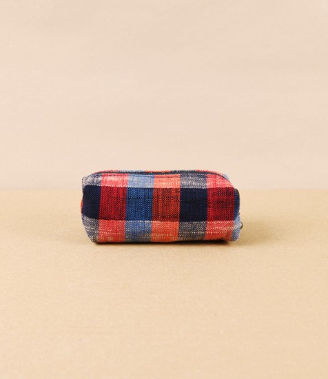 Kurume Kasuri Mini Cotton Case, Red & Blue Check