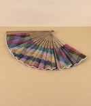 Kurume Kasuri Folding Fan with Pouch, Colourful Checks