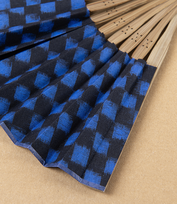 Kurume Kasuri Folding Fan with Pouch, Ichigma Navy