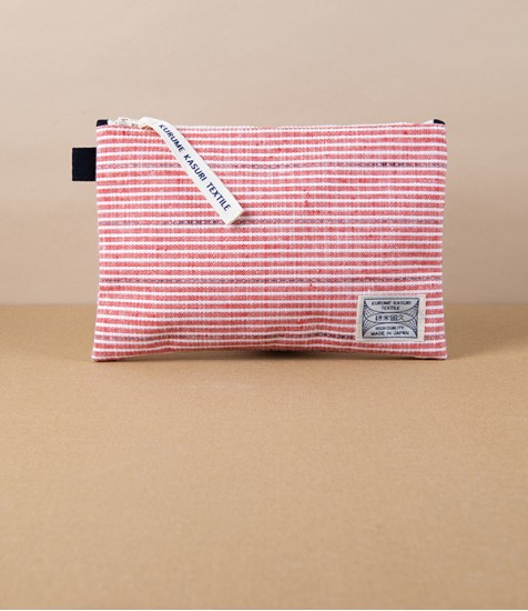 Kurume Kasuri Japanese Cotton Pouch, Red Stripes
