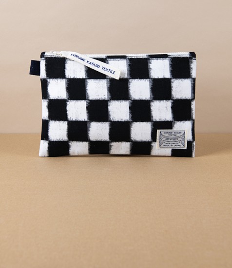 Kurume Kasuri Japanese Cotton Pouch, Chessboard