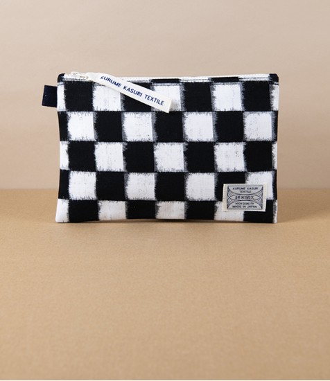 Kurume Kasuri Japanese Cotton Pouch, Chessboard
