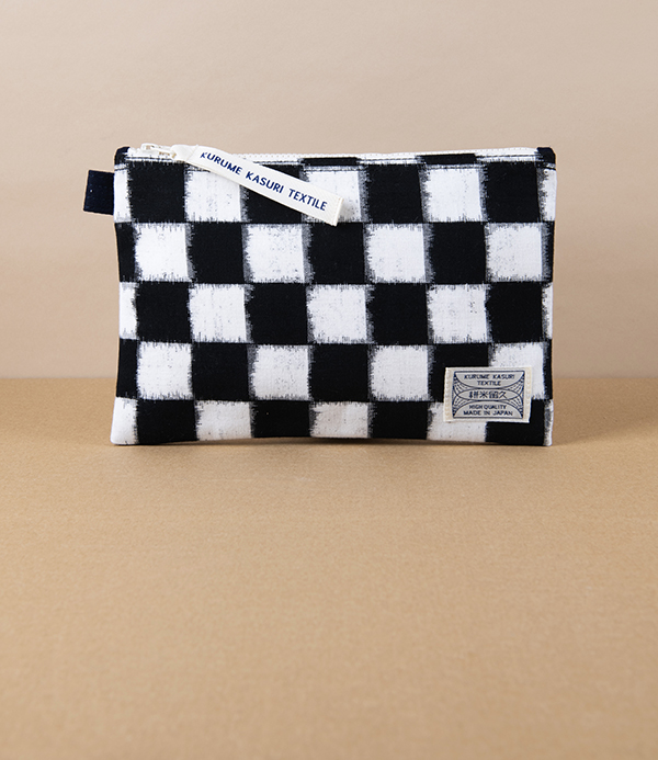 Kurume Kasuri Japanese Cotton Pouch, Chessboard