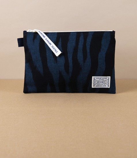 Kurume Kasuri Japanese Cotton Pouch, Animal Stripe