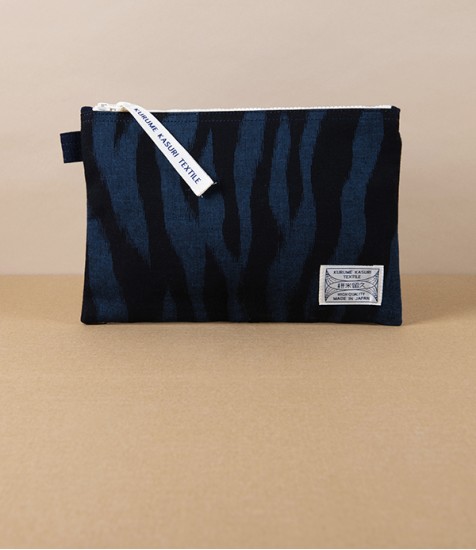 Kurume Kasuri Japanese Cotton Pouch, Animal Stripe
