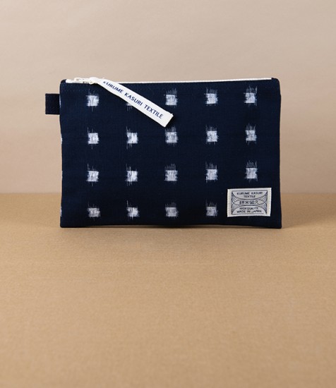 Kurume Kasuri Japanese Cotton Pouch, Woven Cross