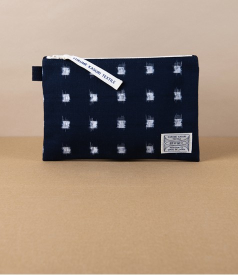 Kurume Kasuri Japanese Cotton Pouch, Woven Cross