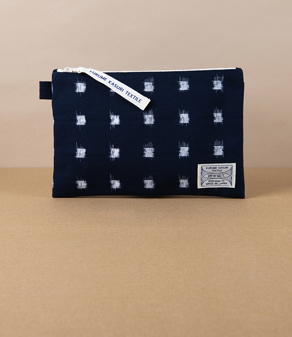 Kurume Kasuri Japanese Cotton Pouch, Woven Cross