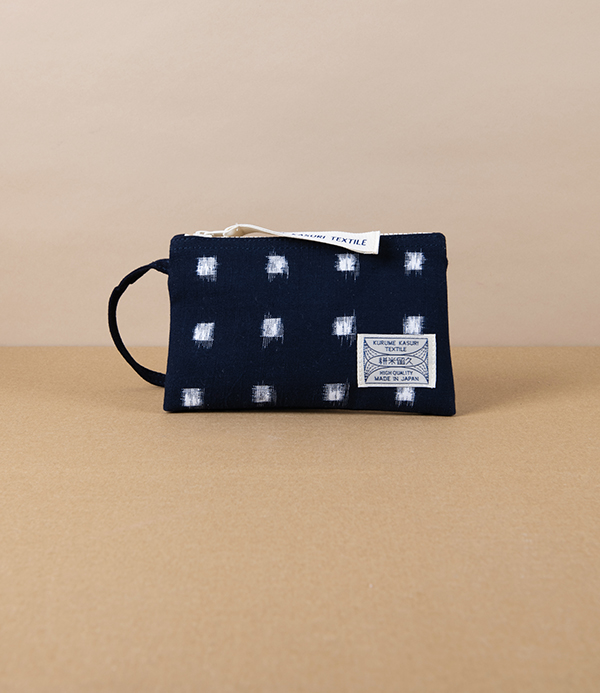 Kurume Kasuri Small Cotton Pouch, Woven Cross