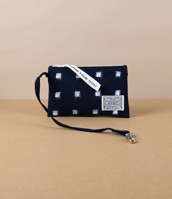 Kurume Kasuri Small Cotton Pouch, Woven Cross