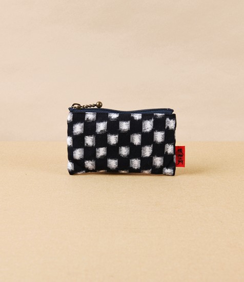Kurume Kasuri Rectangular Cotton Pouch, Chess Board