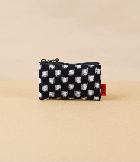 Kurume Kasuri Rectangular Cotton Pouch, Chess Board