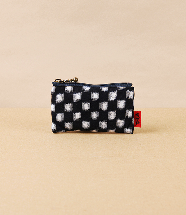 Kurume Kasuri Rectangular Cotton Pouch, Chess Board