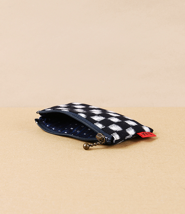 Kurume Kasuri Rectangular Cotton Pouch, Chess Board