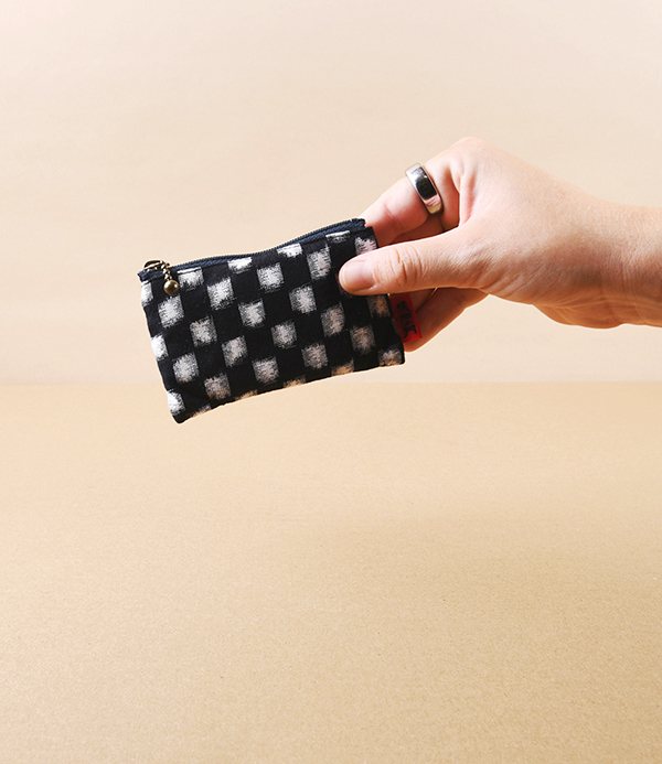 Kurume Kasuri Rectangular Cotton Pouch, Chess Board