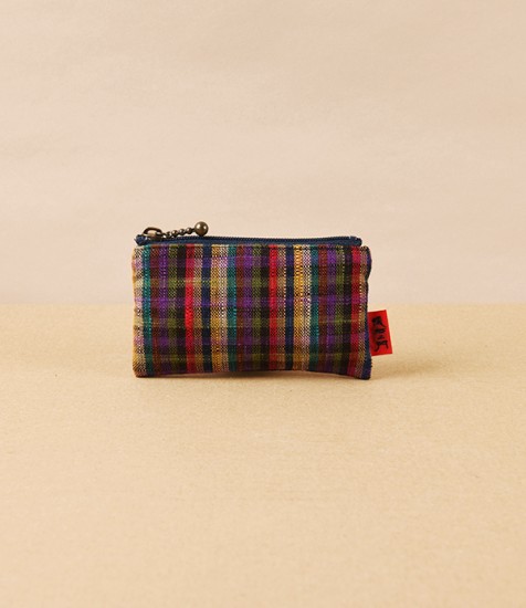 Kurume Kasuri Rectangular Cotton Pouch, Colour Plaid