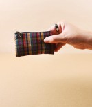 Kurume Kasuri Rectangular Cotton Pouch, Colour Plaid