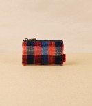 Kurume Kasuri Rectangular Cotton Pouch, Red & Blue