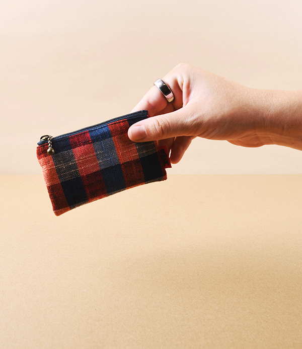 Kurume Kasuri Rectangular Coin Purse, Red & Blue