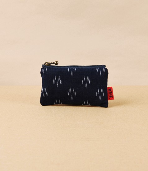 Kurume Kasuri Rectangular Cotton Pouch, Indigo Sakura