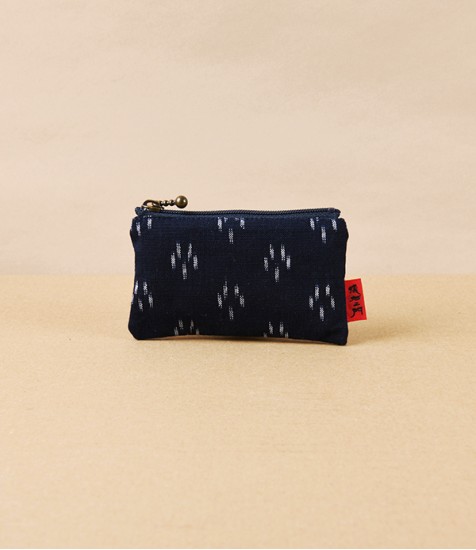 Kurume Kasuri Rectangular Cotton Pouch, Indigo Sakura