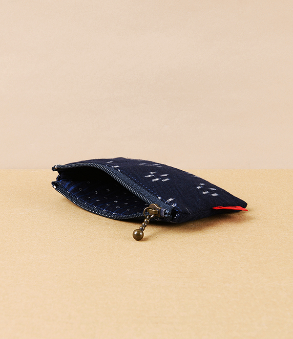 Kurume Kasuri Rectangular Cotton Pouch, Indigo Sakura