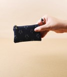 Kurume Kasuri Rectangular Cotton Pouch, Indigo Sakura