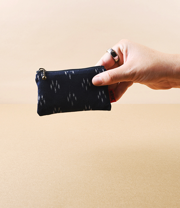 Kurume Kasuri Rectangular Cotton Pouch, Indigo Sakura