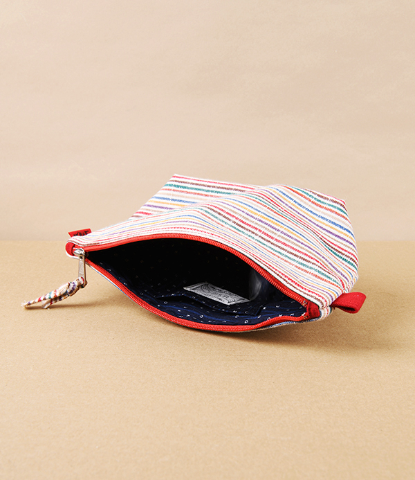 Geimon Kurume Kasuri Wash Bag, Rainbow Stripes